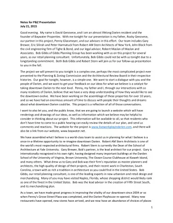 Notes for P&amp;Z Presentation  July 21, 2015  Good evening.  My name is David Genovese, and I am