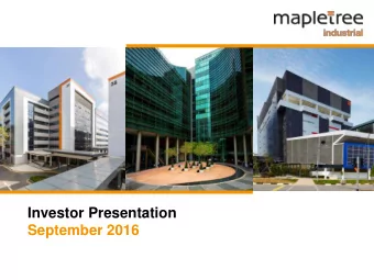 Investor Presentation  September 2016  Important Notice This presentation shall be read in