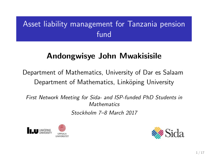 asset liability management for tanzania pension fund