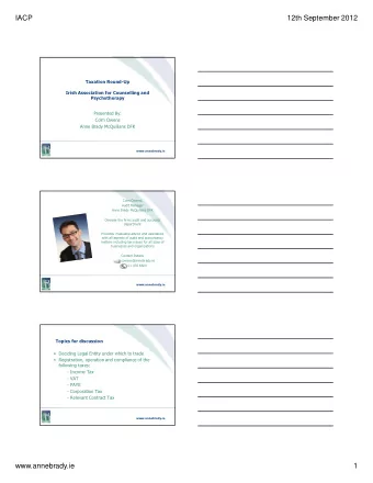 IACP  12th September 2012  Taxation Round-Up  Irish Association for Counselling and  Psychotherapy