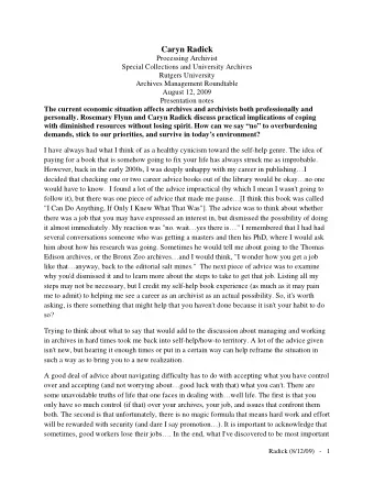 Caryn Radick  Processing Archivist  Special Collections and University Archives  Rutgers University