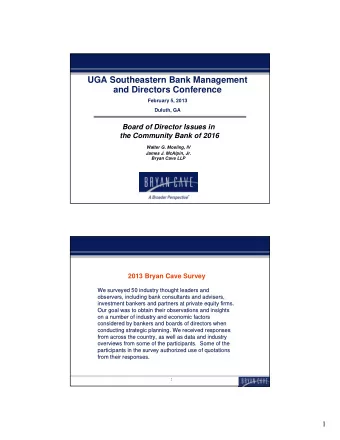 UGA Southeastern Bank Management  and Directors Conference  February 5, 2013  Duluth, GA  Board of