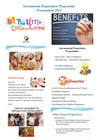 Sacramental Preparation Programme Presentation 2019  Catechists  Diocesan Catechists  Easier for
