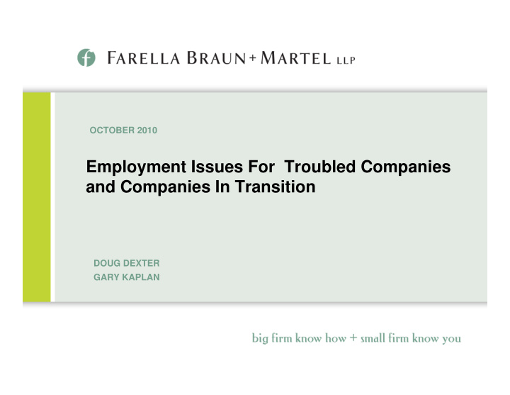 employment issues for troubled companies and companies in