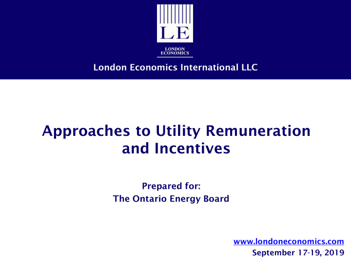 approaches to utility remuneration and incentives
