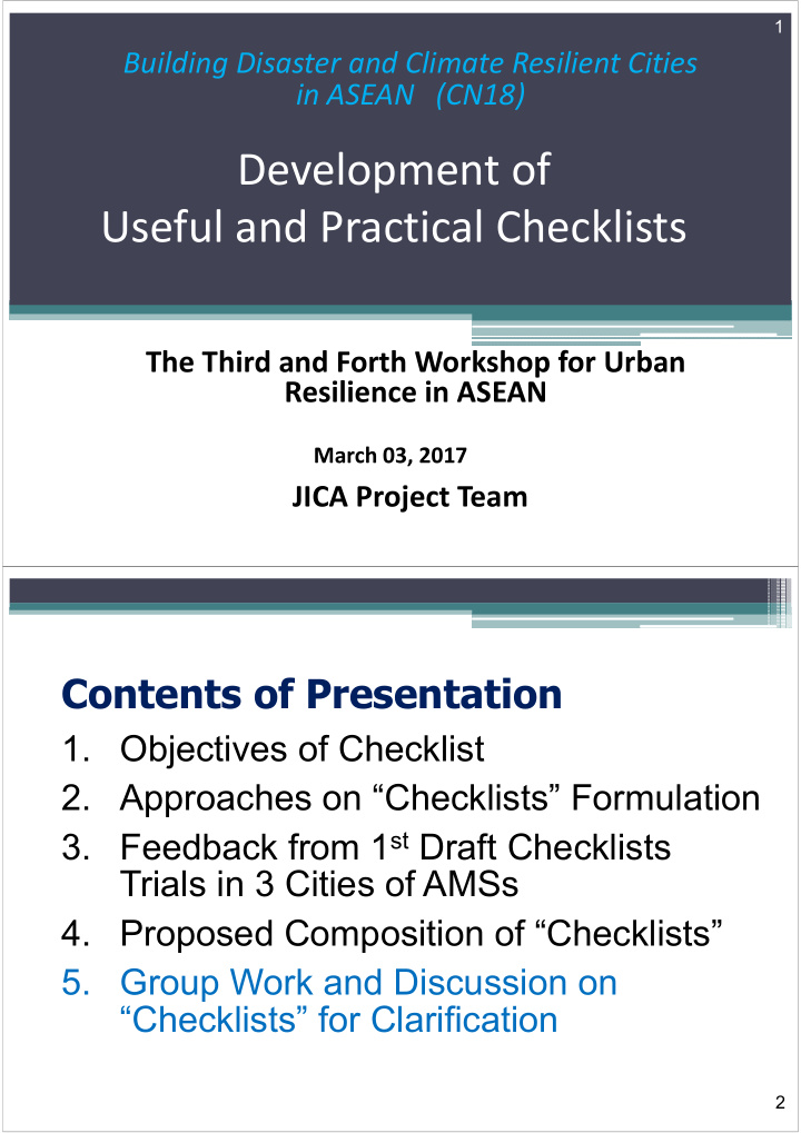 development of useful and practical checklists