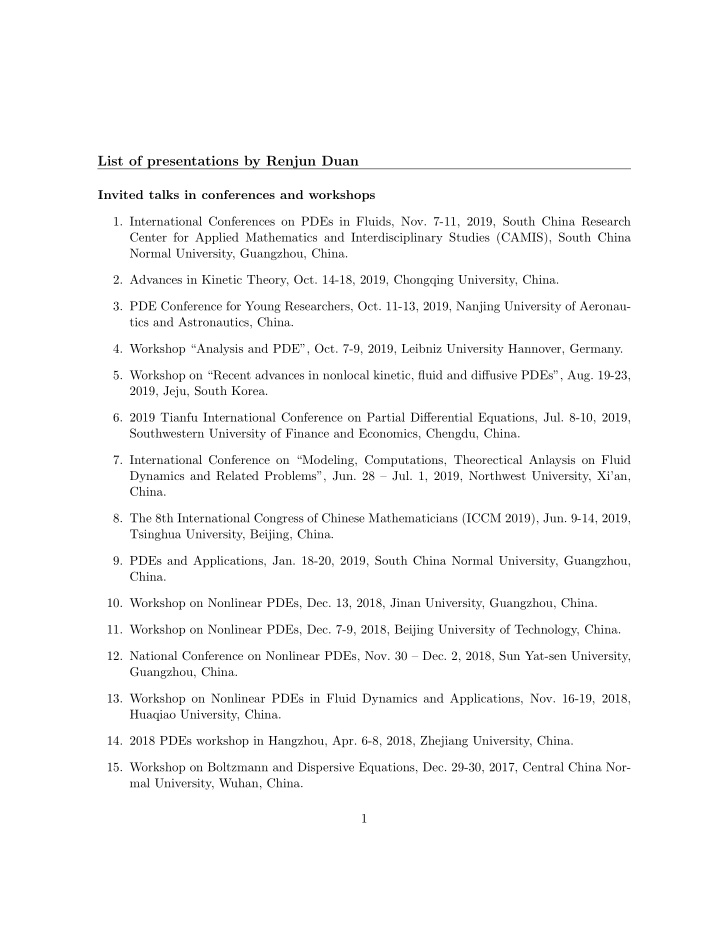 list of presentations by renjun duan