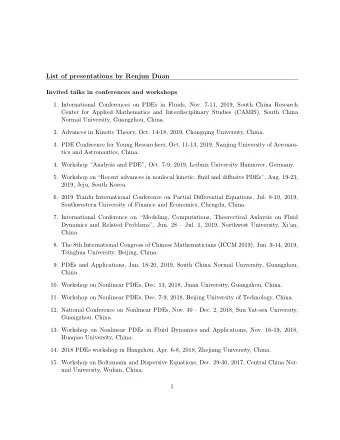 List of presentations by Renjun Duan  Invited talks in conferences and workshops  1. International