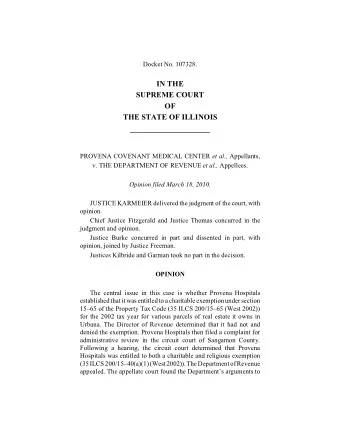 IN THE  SUPREME COURT  OF  THE STATE OF ILLINOIS PROVENA COVENANT MEDICAL CENTER et al.,