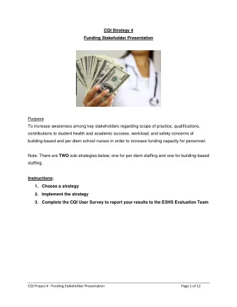 CQI Project 4  Funding Stakeholder Presentation  Page 1 of 12 Example 1: PDSA Strategy for Per