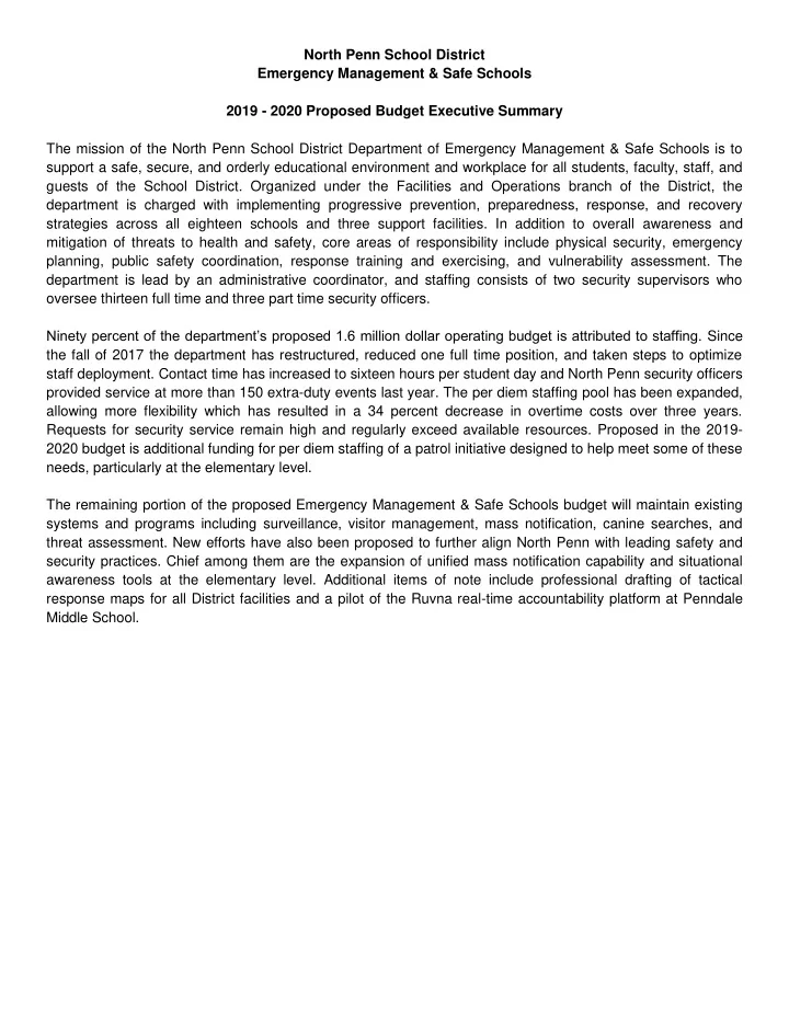 north penn school district emergency management safe