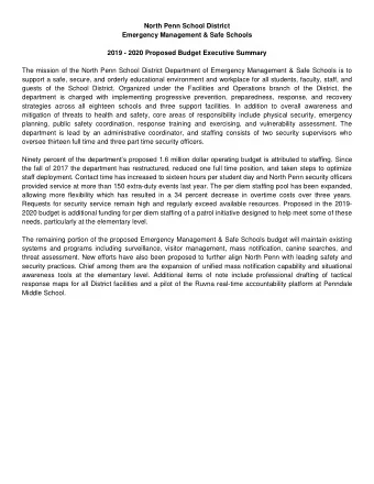 North Penn School District  Emergency Management &amp; Safe Schools  2019 - 2020 Proposed Budget
