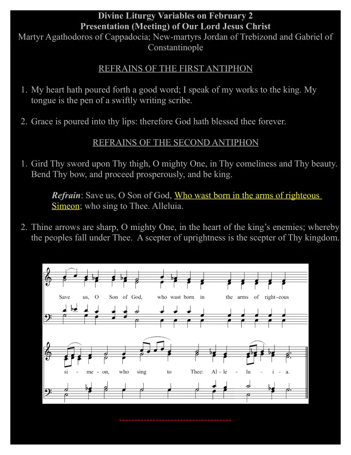 divine liturgy variables on february 2 presentation