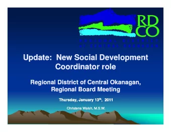 Update:  New Social Development  Update:  New Social Development  Coordinator role  Coordinator