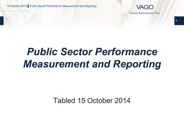 public sector performance measurement and reporting