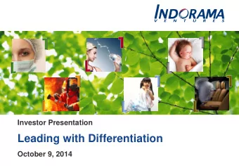 Leading with Differentiation  October 9, 2014  Disclaimer This presentation and certain statements
