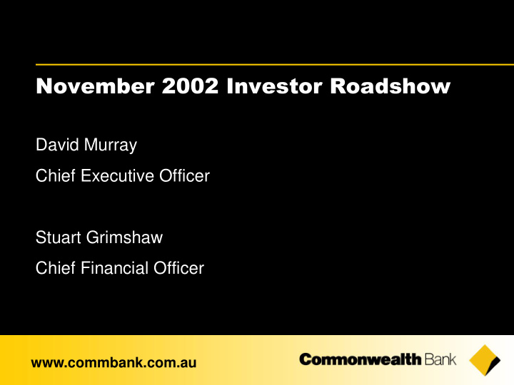 november 2002 investor roadshow