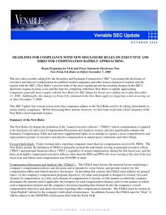 Venable SEC Update  O C T O B E R  2 0 0 6  DEADLINES FOR COMPLIANCE WITH NEW DISCLOSURE RULES ON