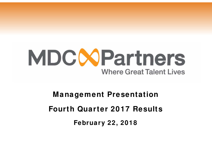 management presentation fourth quarter 2017 results