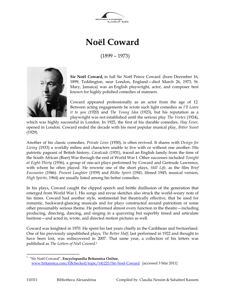no l coward 1899 1973