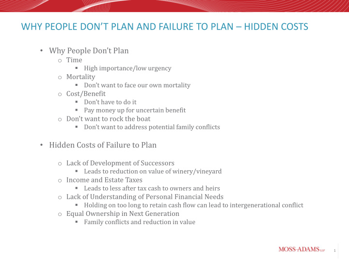 why people don t plan and failure to plan hidden costs