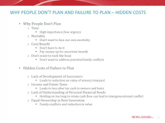 WHY PEOPLE DONT PLAN AND FAILURE TO PLAN  HIDDEN COSTS  Why People Dont Plan o Time