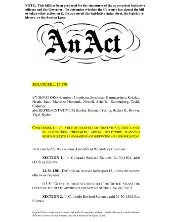 SENATE BILL 15-270  BY SENATOR(S) Lambert, Grantham, Steadman, Baumgardner, Kefalas,  Heath, Jahn,