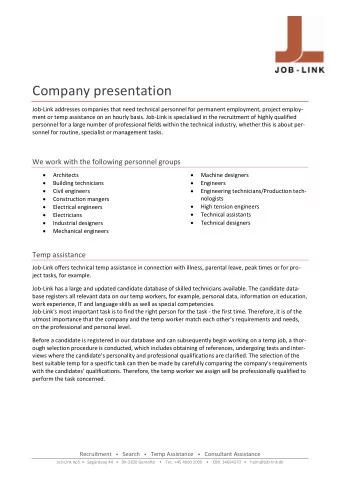 Company presentation  Job-Link addresses companies that need technical personnel for permanent