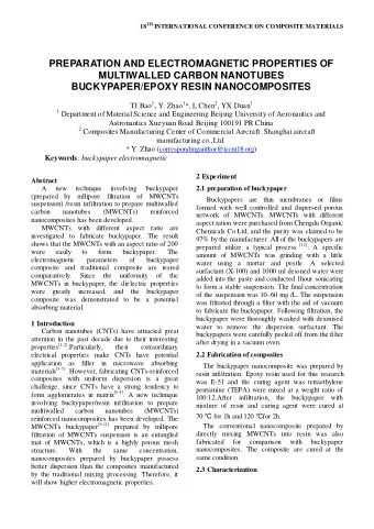 PREPARATION AND ELECTROMAGNETIC PROPERTIES OF  MULTIWALLED CARBON NANOTUBES  BUCKYPAPER/EPOXY RESIN