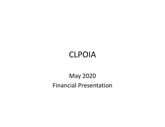 CLPOIA  May 2020  Financial Presentation  CLPOIA  May 2020  Monthly Reports  Cash Balance Report