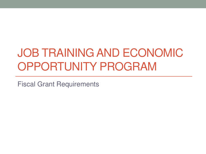 job training and economic opportunity program