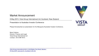 Market Announcement  8 May 2015, Vista Group International Ltd, Auckland, New Zealand Presentation