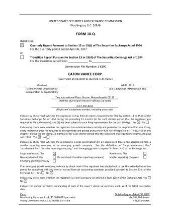 Eaton Vance Corp. Form 10  Q As of April 30, 2017 and for the Three and Six Month Periods Ended