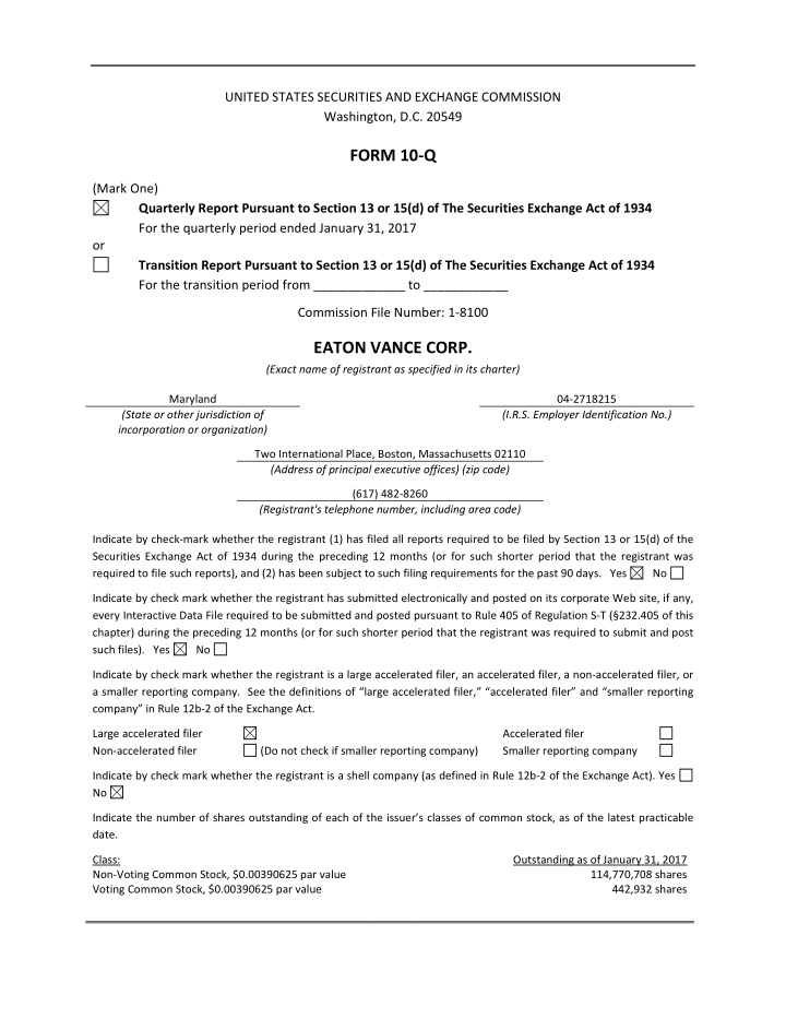 eaton vance corp form 10 q as of january 31 2017 and for