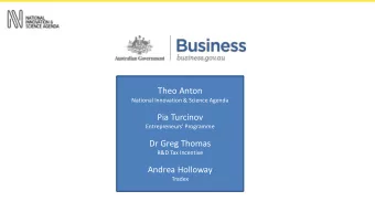 Theo Anton  National Innovation &amp; Science Agenda  Pia Turcinov  Entrepreneurs Programme  Dr