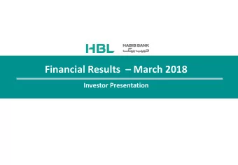 Financial Results  March 2018  Investor Presentation  0  Key Highlights Consolidated PBT for Q1
