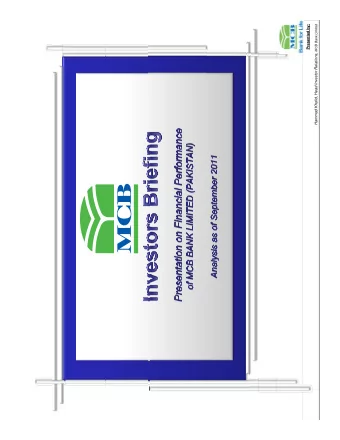 Presented by: Hammad Khalid, Head Investor Relations, MCB Bank Limited  Disclaimer  THIS