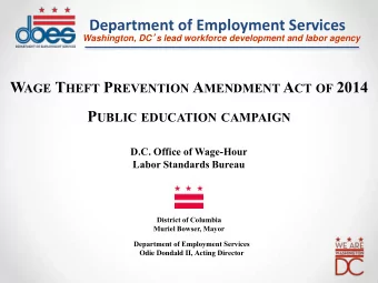 Department of Employment Services Washington, DC  s lead workforce development and labor agency