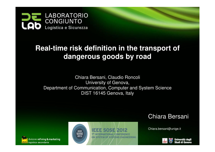 real time risk definition in the transport of dangerous