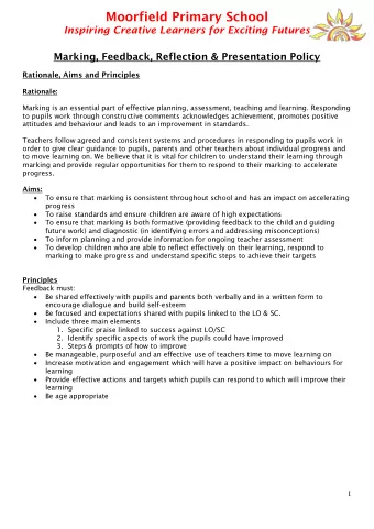 Moorfield Primary School Inspiring Creative Learners for Exciting Futures  Marking, Feedback,