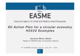 EU Action Plan for a circular econom y  H2 0 2 0  Exam ples  Carm en Mena Abela  Head of H2020