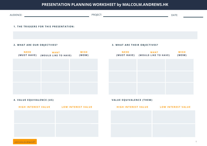 presentation planning worksheet by malcolm andrews hk