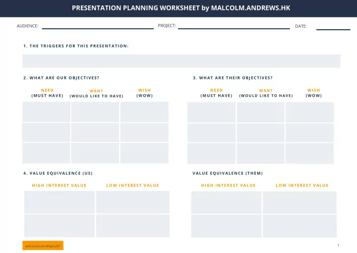 presentation planning worksheet by malcolm andrews hk