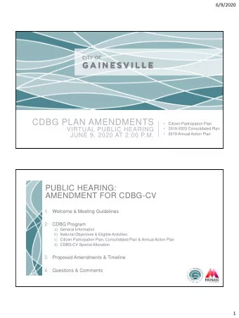 CDBG PLAN AMENDMENTS    Citizen Participation Plan  VIRTUAL PUBLIC HEARING    2019-2023