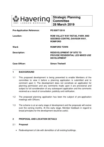 Strategic Planning  Committee  28 March 2019  Pre-Application Reference:  PE/00977/2018  Location: