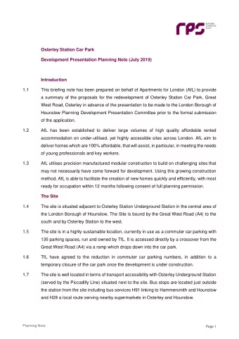 Osterley Station Car Park  Development Presentation Planning Note (July 2019)  Introduction  1.1
