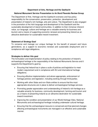 Department of Arts, Heritage and the Gaeltacht  National Monument Service Presentation to An Bord