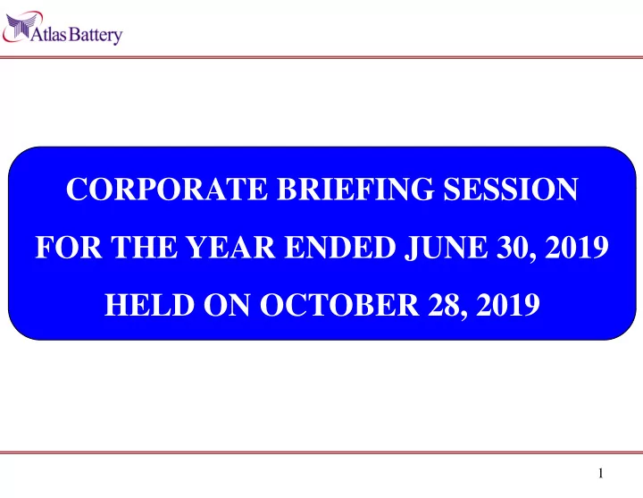 corporate briefing session corporate briefing session for