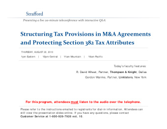 Structuring Tax Provisions in M&A Agreements and Protecting Section 382 <a href=