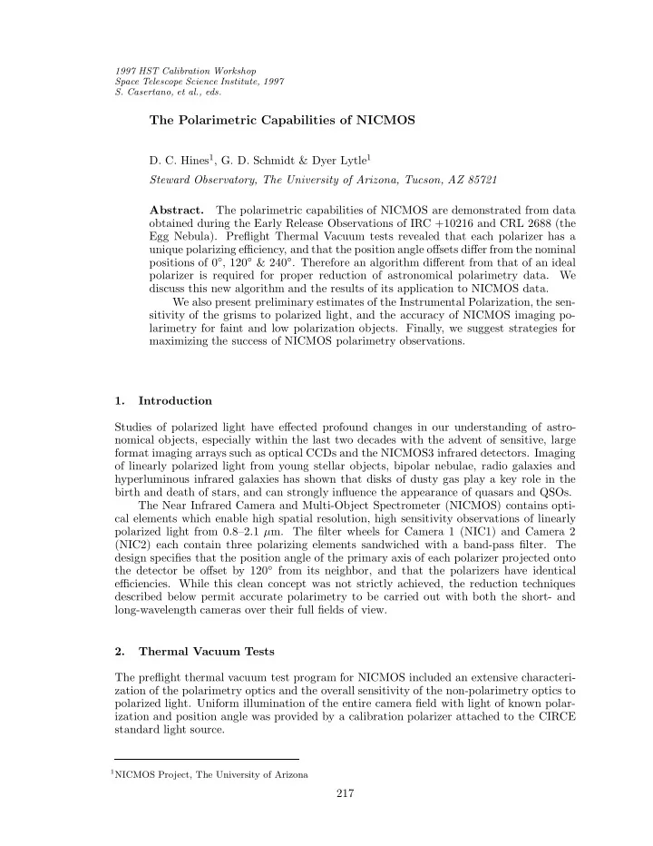 the polarimetric capabilities of nicmos